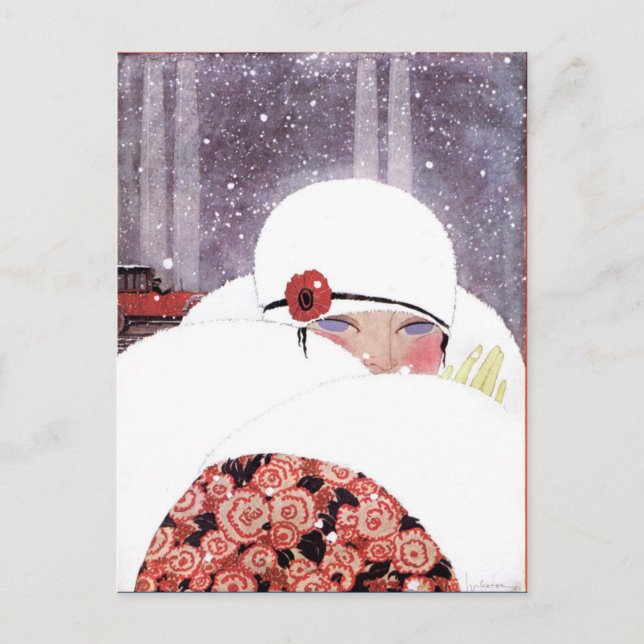 CARTE POSTALE FEMME DANS LA NEIGE, BEAUTÉ D'HIVER MODE (Devant)