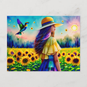 Carte Postale Femme dans les tournesols, poste