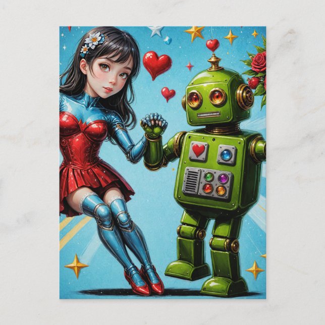 Carte Postale Femme dansante et robot (Devant)