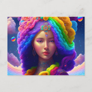 Carte Postale Femme de beaucoup de couleurs Imaginaire AI Généré