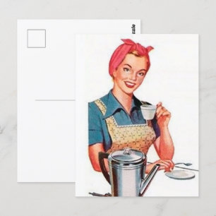 Carte Postale femme de café vintage rétro