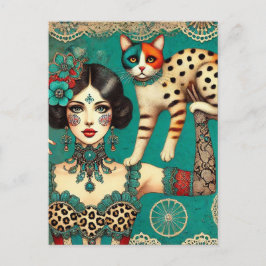 Carte Postale Femme de cirque et chat