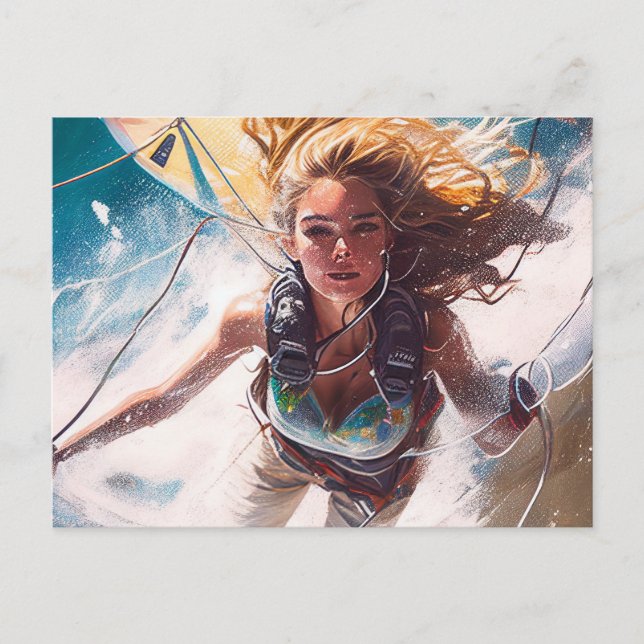 Carte Postale Femme de KiteSurfing (Devant)