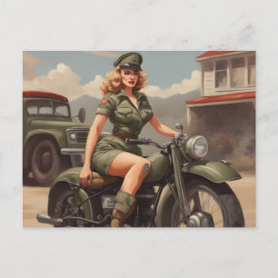 Carte Postale Femme de motocyclette vintage