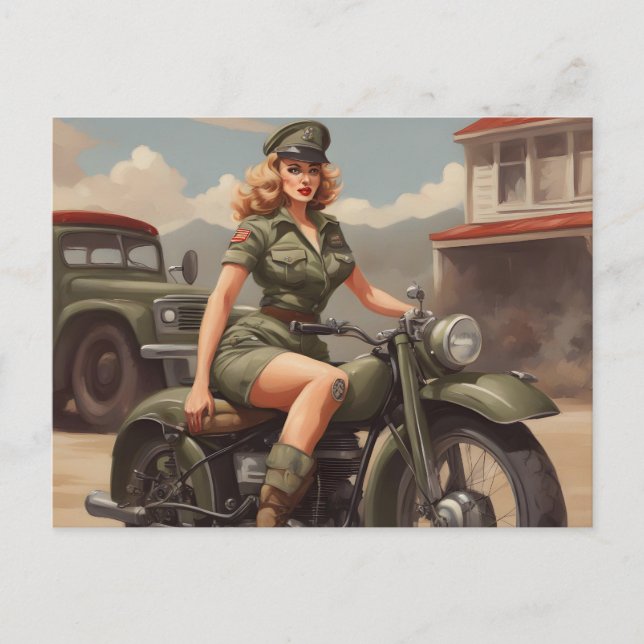 Carte Postale Femme de motocyclette vintage (Devant)