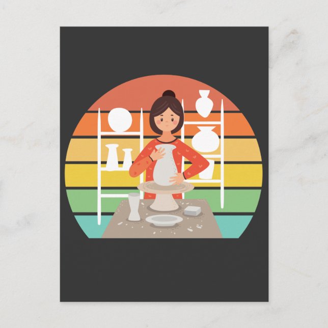 Carte Postale Femme de poterie rétro four céramique (Devant)