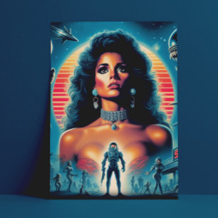 Carte Postale Femme de science-fiction Retrowave des années 80