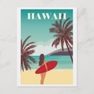 Carte Postale Femme de surf de plage océanique vintage Hawaii Vo