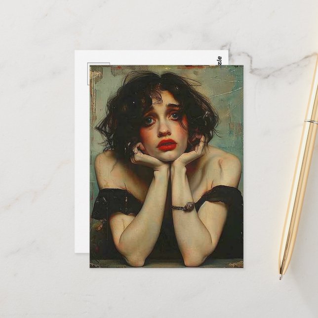 Carte Postale Femme déprimée (Devant/Arrière en situation)
