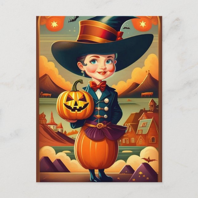 Carte Postale Femme d'Halloween Vintage drôle (Devant)