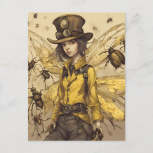 Carte Postale Femme d'insectes Steampunk