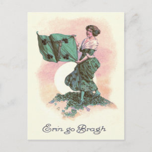 Carte Postale Femme Drapeau Irlandais Harpe Trèfle