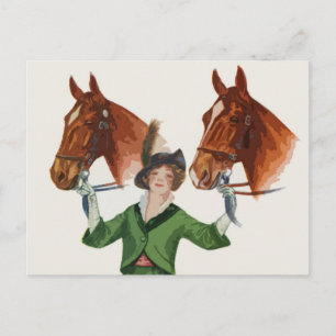 Carte Postale Femme élégante aux chevaux