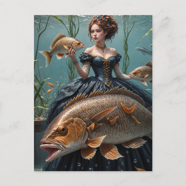 Carte Postale Femme en algues avec des modes amusants de poisson (Devant)