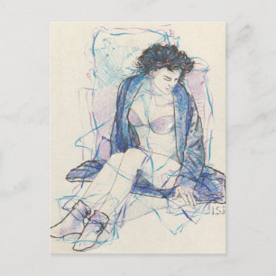 Carte Postale Femme en bleu