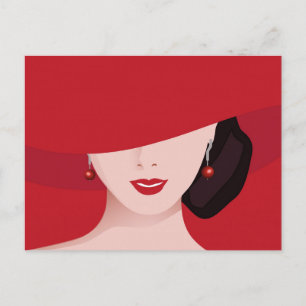 Carte Postale Femme en Casquette rouge Art rétro