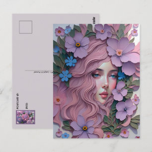 Carte Postale Femme en fleurs pastel, Point de passage