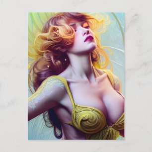 Carte Postale Femme en jaune