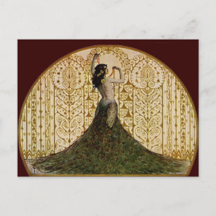 Carte Postale Femme en jupe de paon