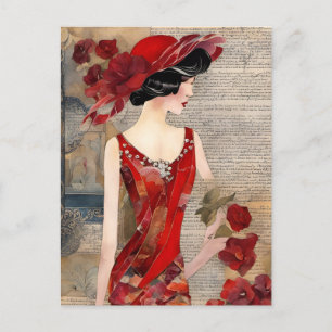 Carte Postale Femme en robe rouge