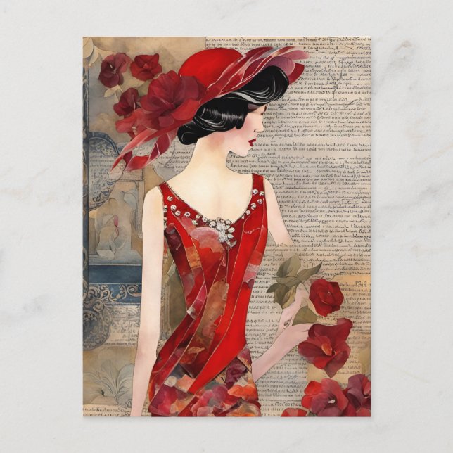 Carte Postale Femme en robe rouge (Devant)