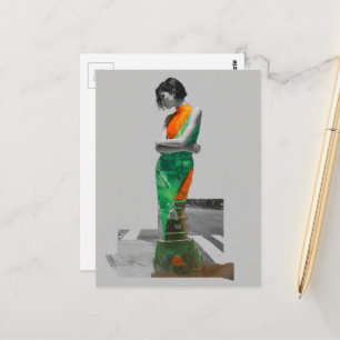 Carte Postale Femme en robe verte collage de mode