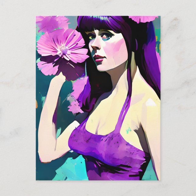 Carte Postale Femme en robe violette (Devant)