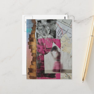 Carte Postale femme en rose collage abstrait