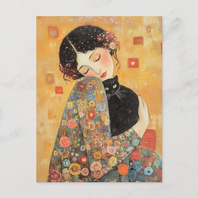 Carte Postale Femme et chat inspirés par Klimt (Devant)
