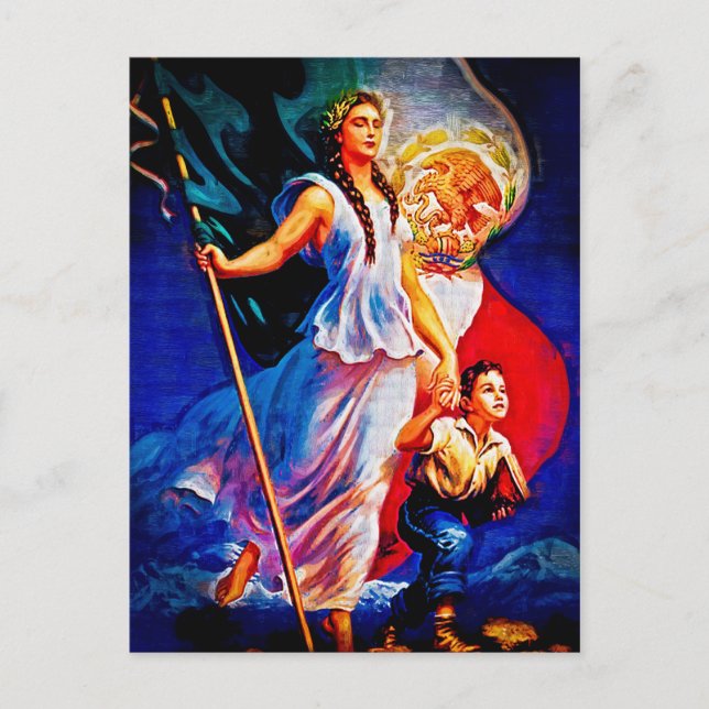 Carte Postale Femme et enfant de drapeau mexicain (Devant)