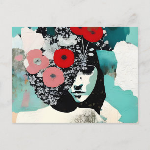 Carte Postale Femme et Fleurs Abstiennent la peinture