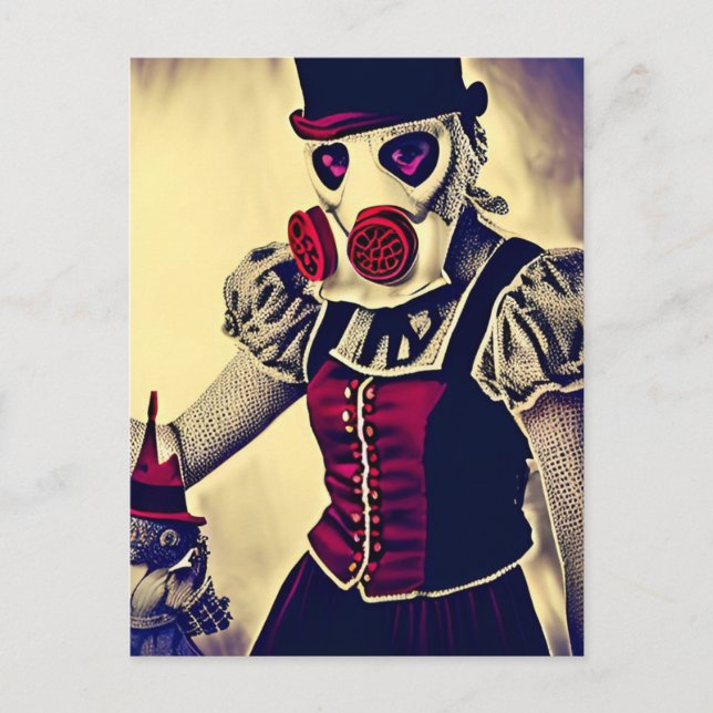 Carte Postale Femme et marionnette au masque à gaz (Devant)