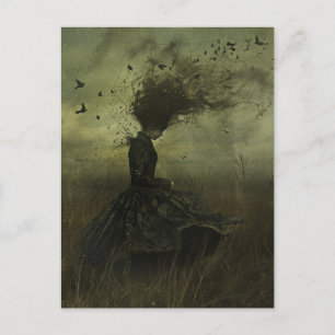 Carte Postale Femme et oiseaux Imaginaire noir