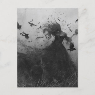 Carte Postale Femme et oiseaux Noir et Blanc