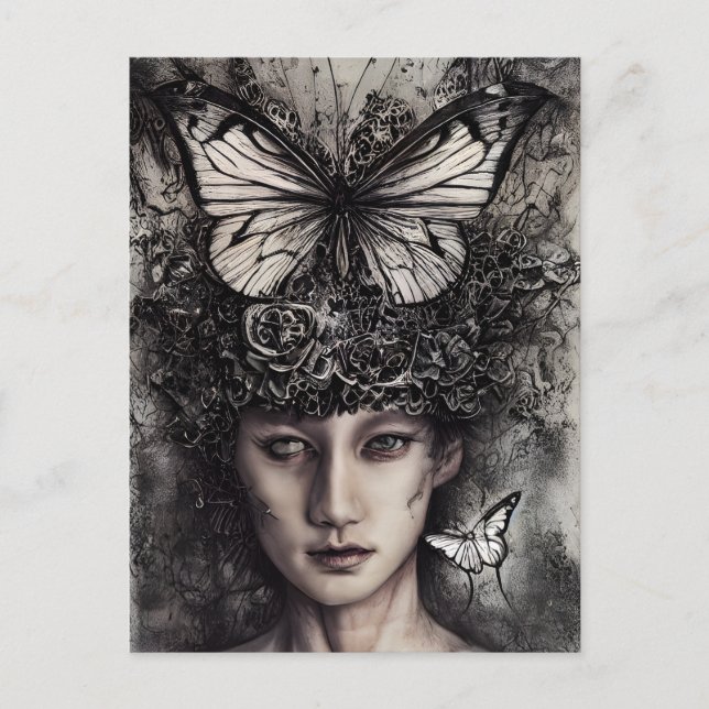 Carte Postale Femme et papillons (Devant)