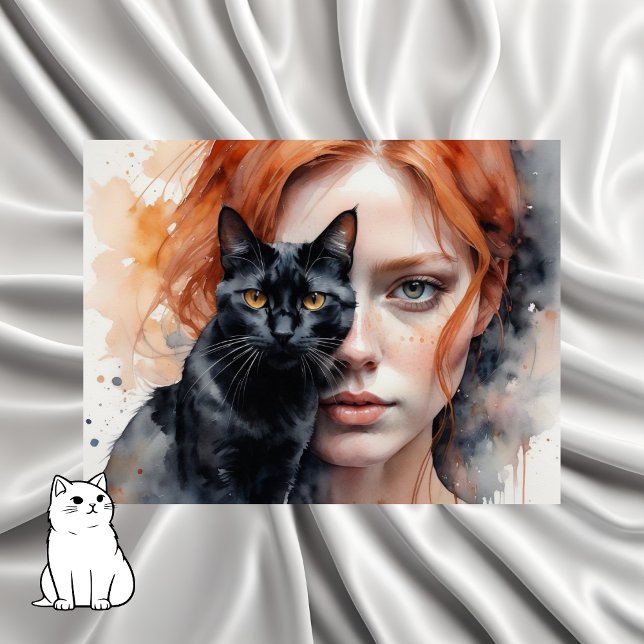 Carte Postale Femme et son chat noir, Point de passage (Créateur téléchargé)