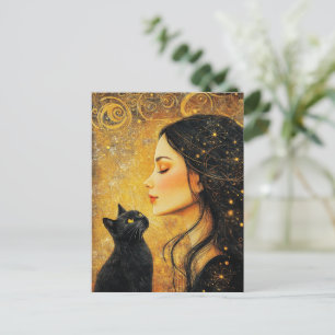 Carte Postale Femme et un chat noir
