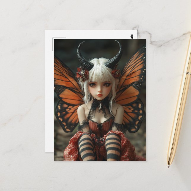 Carte Postale Femme fée papillon (Devant/Arrière en situation)