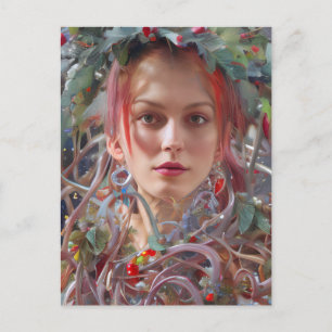 Carte Postale Femme festive habillée en terre de Noël