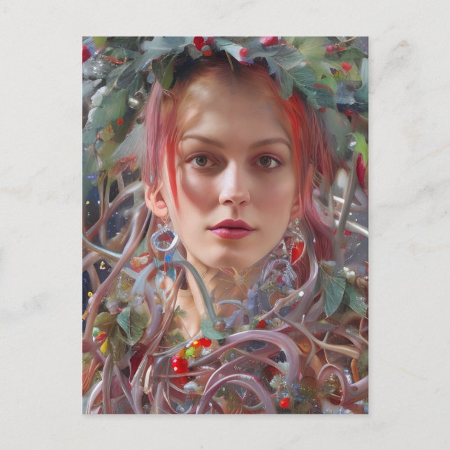 Carte Postale Femme festive habillée en terre de Noël (Devant)
