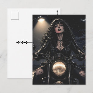 Carte Postale Femme gothique romantique magnifique sur motocycle
