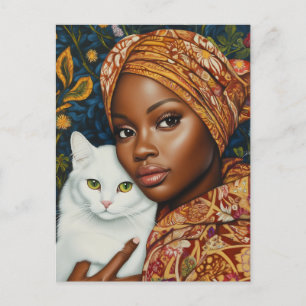Carte Postale Femme gracieuse avec chat