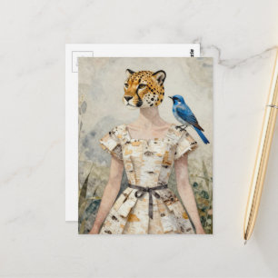 Carte Postale Femme Guépard dans une robe en écorce de bouleau à