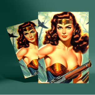 Carte Postale Femme Guerrière Rétro