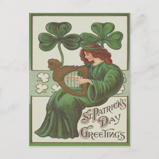 Carte Postale Femme Harpe d'Erin Shamrock (Devant)