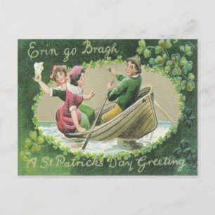 Carte Postale Femme Irlandaise Homme Barque Trèfle