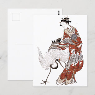 Carte Postale Femme japonaise et grue (18ème siècle)