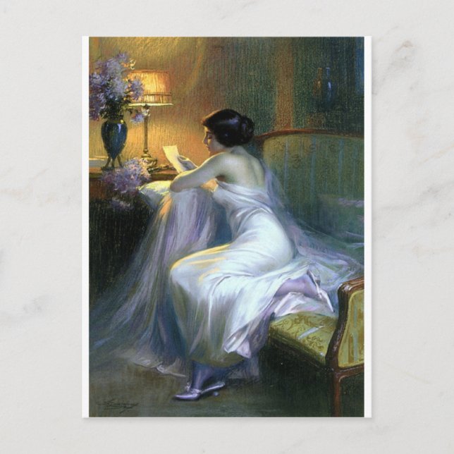 Carte Postale femme lecture lettre peinture antique (Devant)