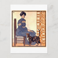 Femme lisant avec un chat par Penfield