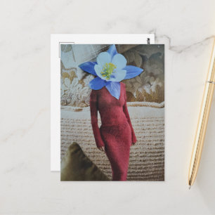 Carte Postale Femme Magnifique avec Collage de Tête de Fleur